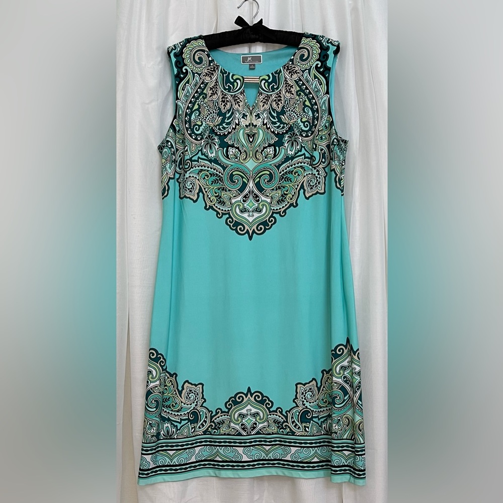JM Collection women’s Turquoise Sheath dress, size L.